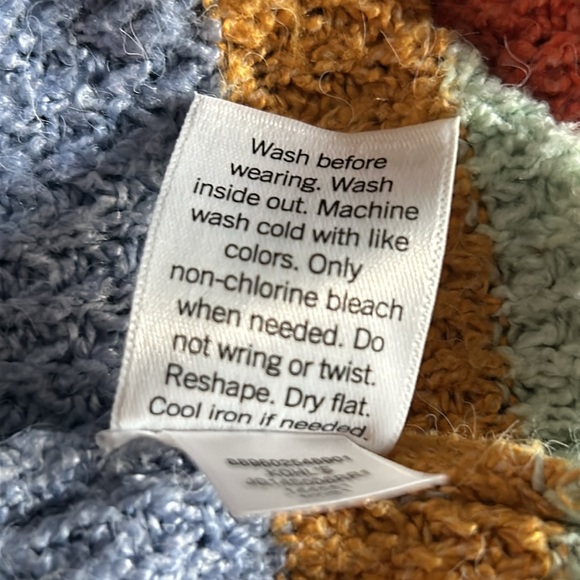 SO Women’s Oversized Fuzzy Waffle Knit Mock Neck Cozy Striped Sweater - Picture 7 of 8